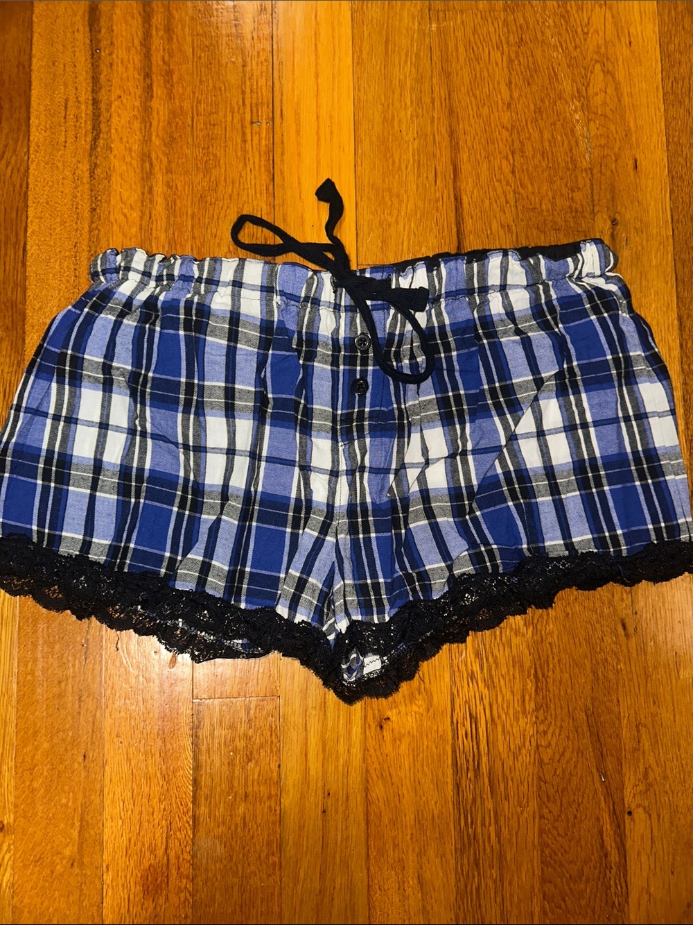 PJ Salvage Blue Plaid Lace-Trim Sleep Shorts
